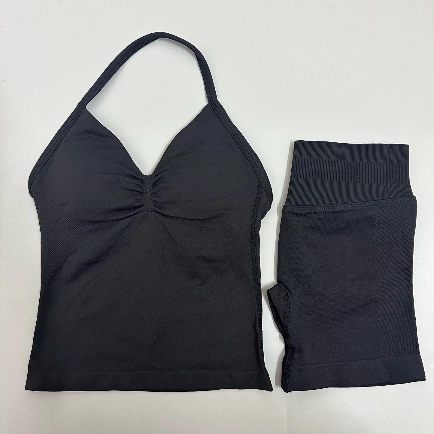 2 Pieces Women Yoga Set Seamless Yoga Longline Strappy Tank Top Scrunch Sports Shorts Gym Clothes Woman Summer Workout Outfit