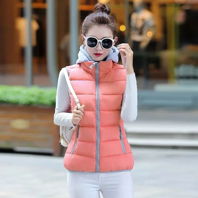 New Autumn Women Vest Winter Puffer Parkas Coat Casual Pocket Hooded Waistcoat Female Sleeveless Jacket Lightweight Outerwear