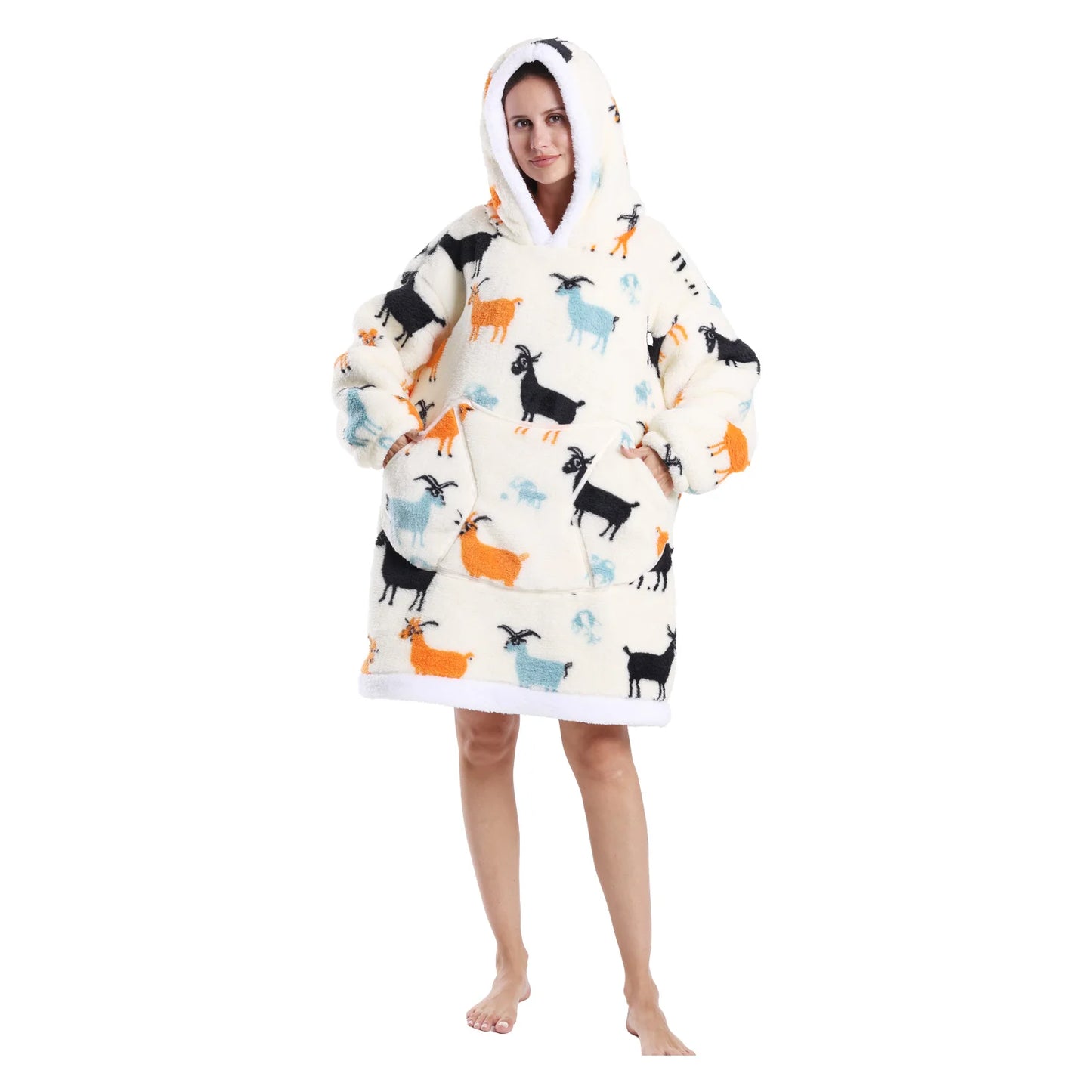 Winter Warm Fleece Fluffy Fuzzy Blanket Hoodie Thick Wearable Blanket Hooded Blanket for Adults Men Women Christmas