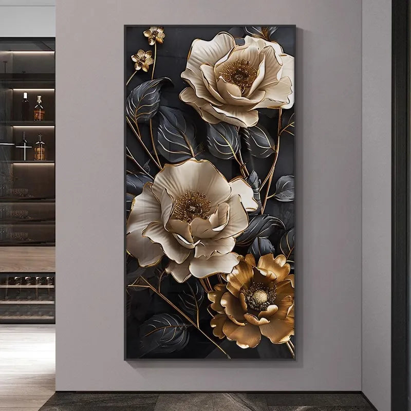 Decorative Wall Panels - Modern Luxury LED Floral Mural Painting for Entrance, Living Room & Corridor