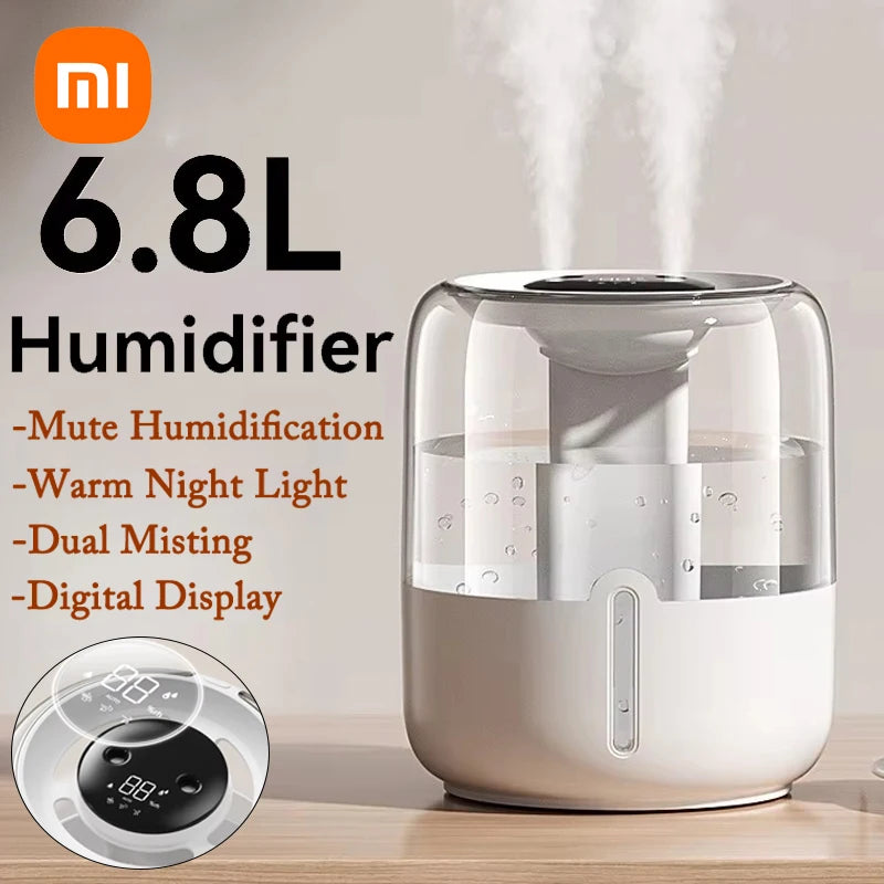 Xiaomi 6.8L Humidifier | Quiet USB Double Spray for Bedroom & Home Accessories - Perfect for Interior Design Accents