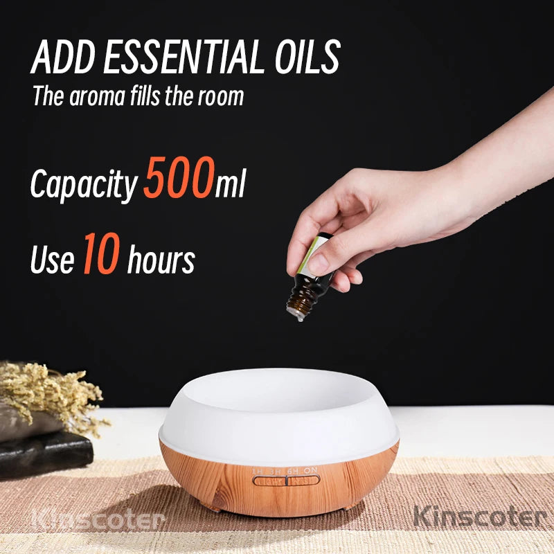 Aromatherapy Essential Oil Diffuser 500ml | Ultrasonic Humidifier with 7-Color LED & Remote – Perfect Home Accessories for Interior Design Accents