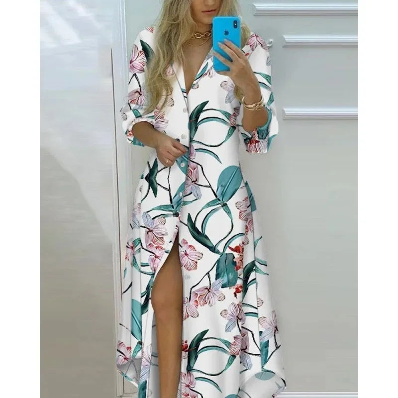 Amazon Cross-Border Women's Clothing Digital Printing Irregular Medium-Length Shirt Dress For Fashion Lovers