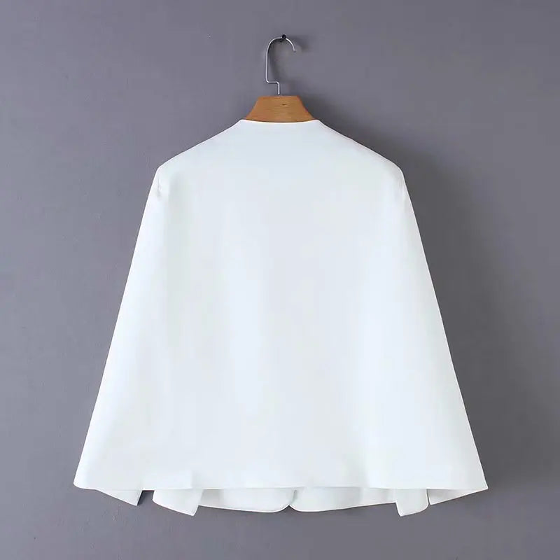 Women elegant black white color v neck split casual cloak coat office lady wear outwear suit jacket open stitch tops CT237