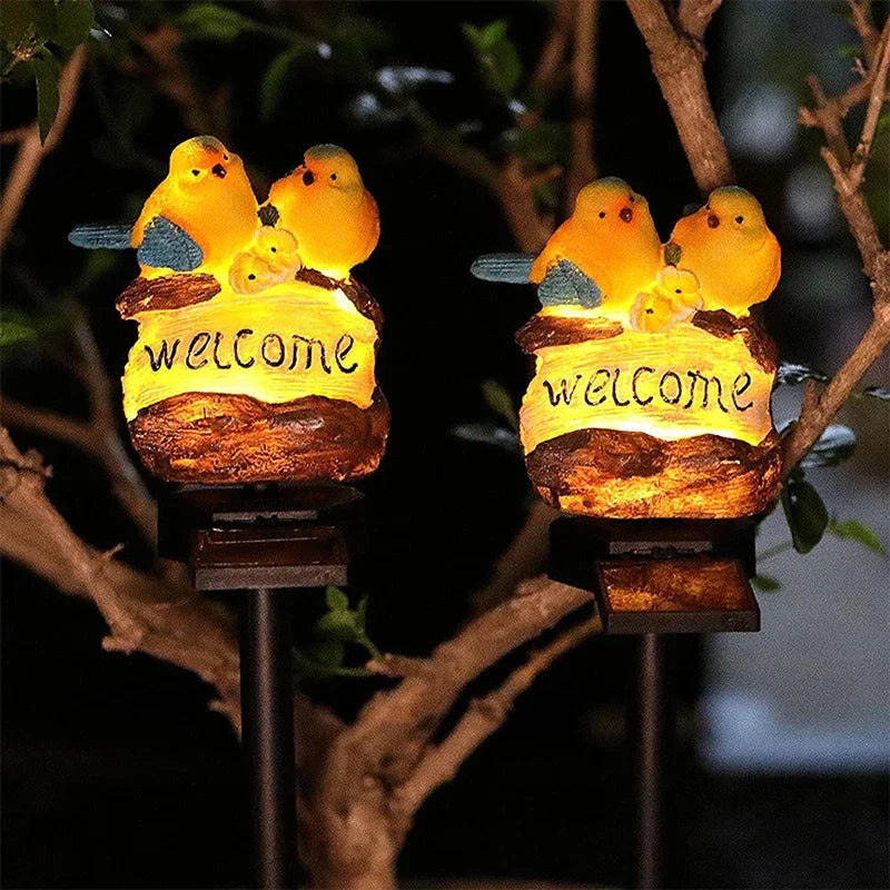 Solar Bird Style Lawn Lights โ Waterproof Resin LED Lamps for Outdoor Garden Decor