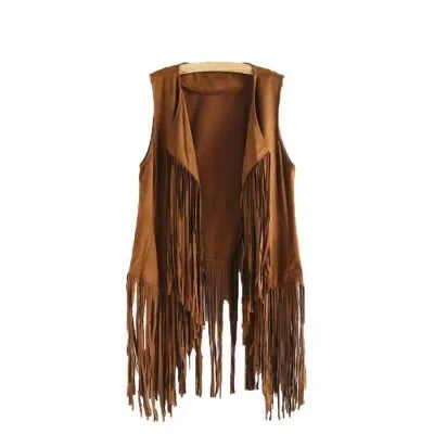 Summer New Deer Leather Vest Women's Solid Color Elegant Fringed Cardigan Sleeveless Casual Women's Style Top Amazon Best Seller