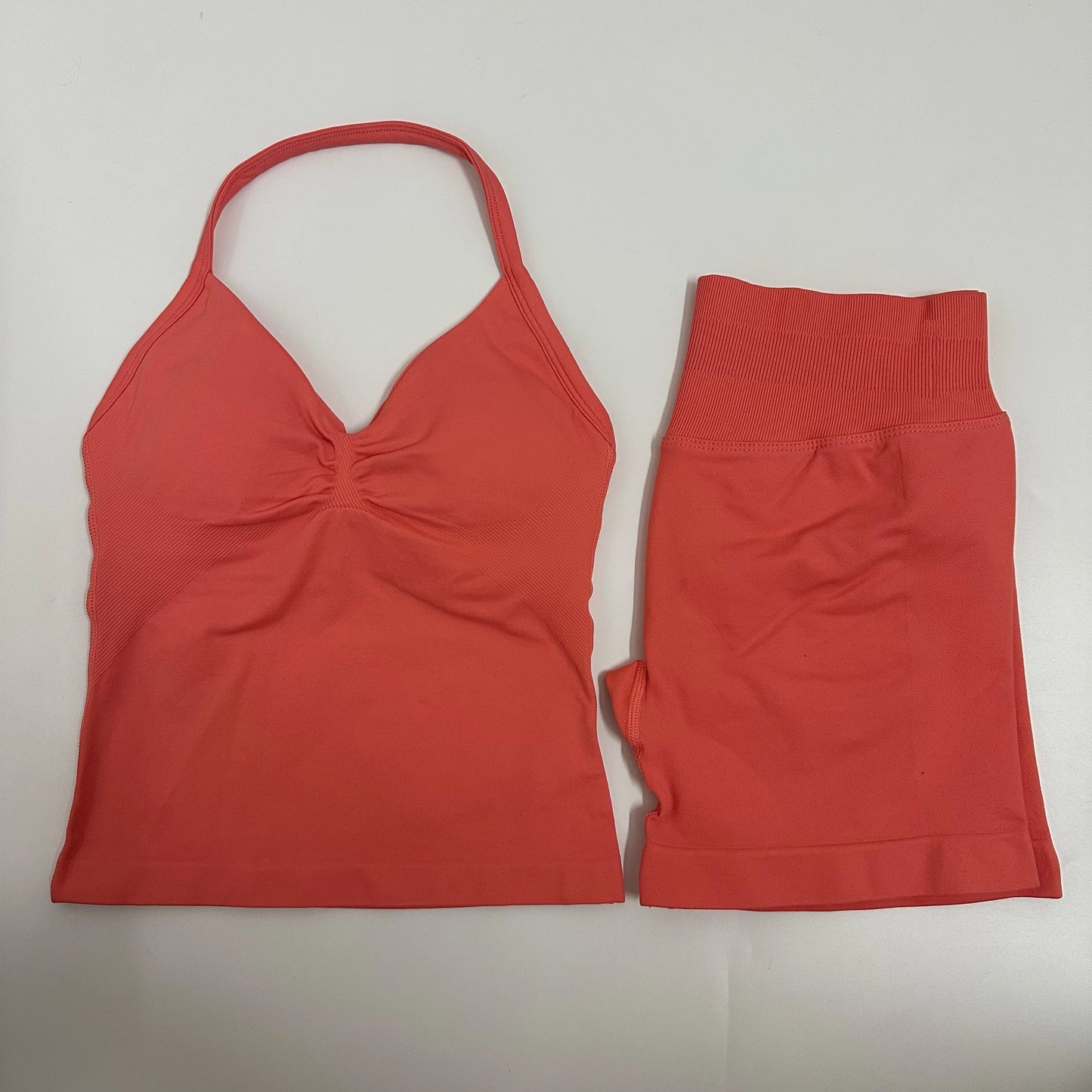 2 Pieces Women Yoga Set Seamless Yoga Longline Strappy Tank Top Scrunch Sports Shorts Gym Clothes Woman Summer Workout Outfit