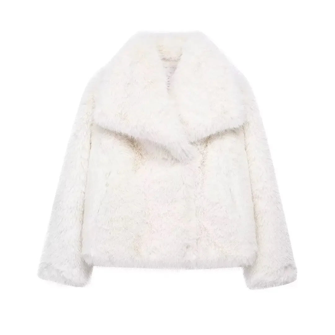 TRAF Woman Autumn Winter Faux Fur Coat Plush Fluffy Women's Jacket New in Outerwears White Red Gray Black Wool Blends Coats