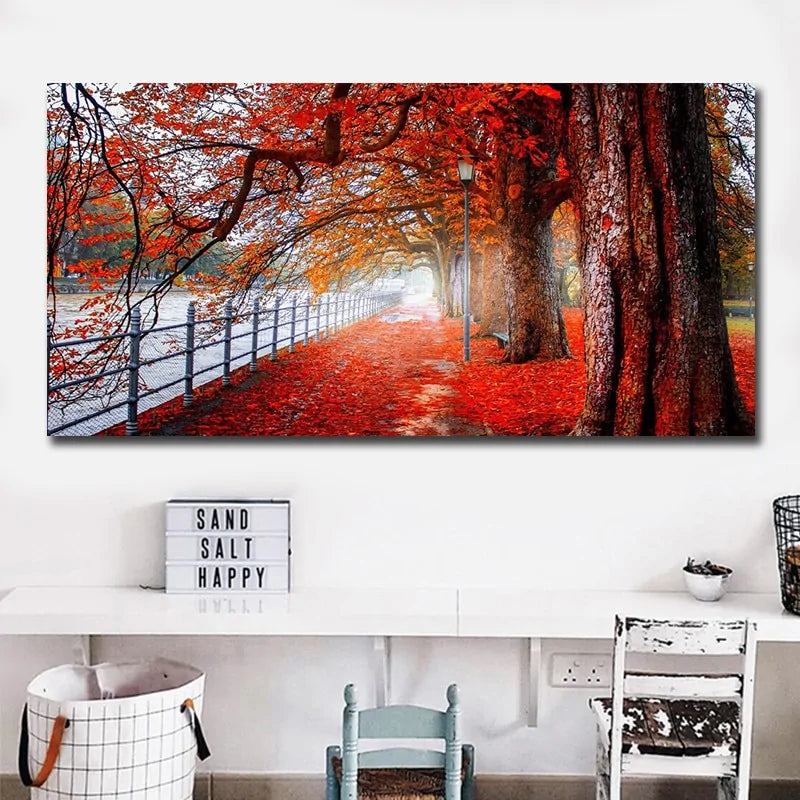 Elevate Your Home Decor with Modern Art Red Forest Landscape Wall Pictures