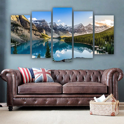 5 Piece Canvas Wall Arts Moraine Lake and Mountain Living Room Modular Modern Picture Home Decor