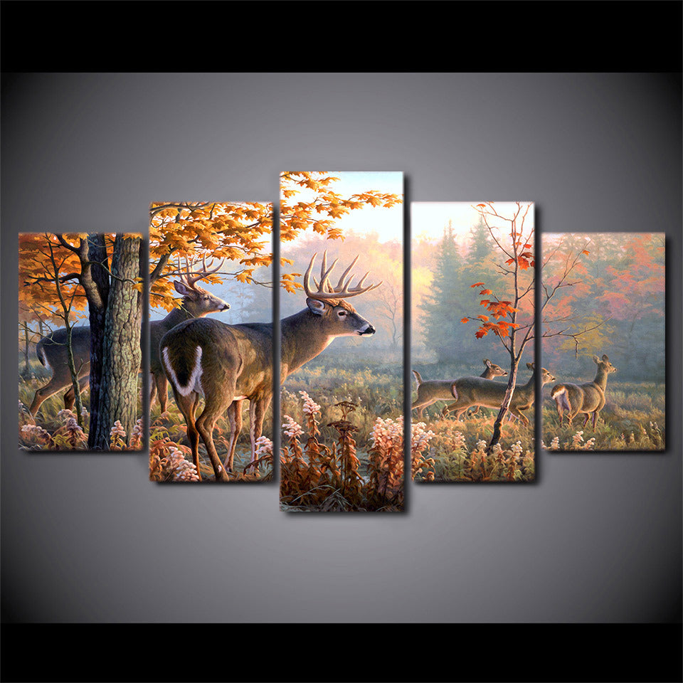 Canvas Modular Poster Forest Landscape Deer Home Decor Living Room Picture