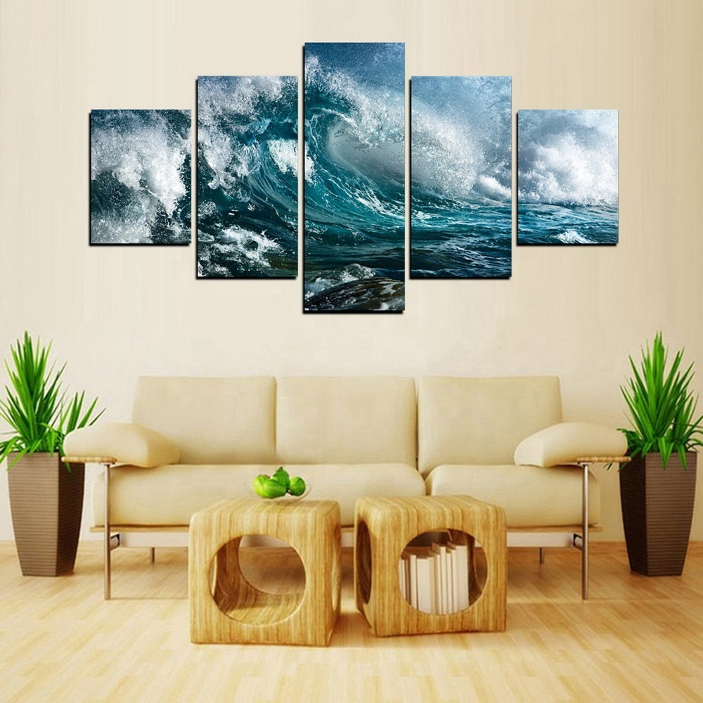 5 Pieces Ocean Wave Canvas Wall Art Seascape Sunset Artwork Painting