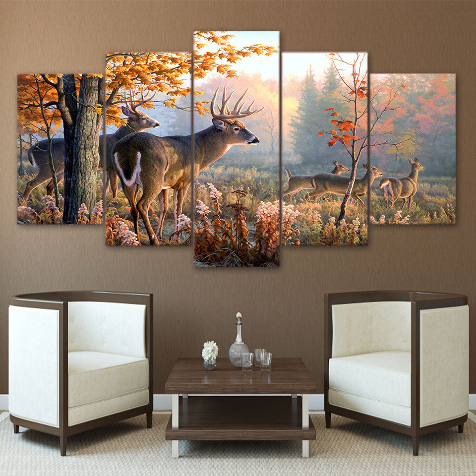 Canvas Modular Poster Forest Landscape Deer Home Decor Living Room Picture