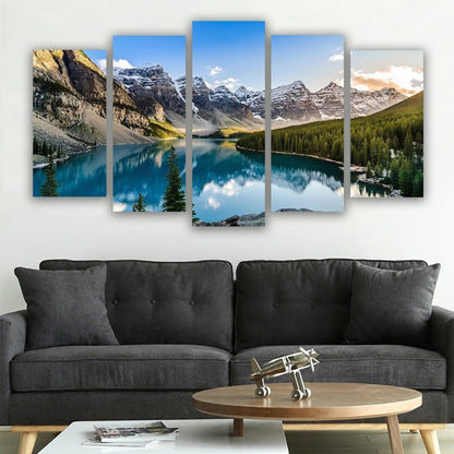 5 Piece Canvas Wall Arts Moraine Lake and Mountain Living Room Modular Modern Picture Home Decor