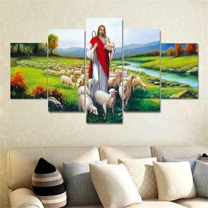 Home Decor Canvas 5 Pieces Wall Art Jesus And Sheep