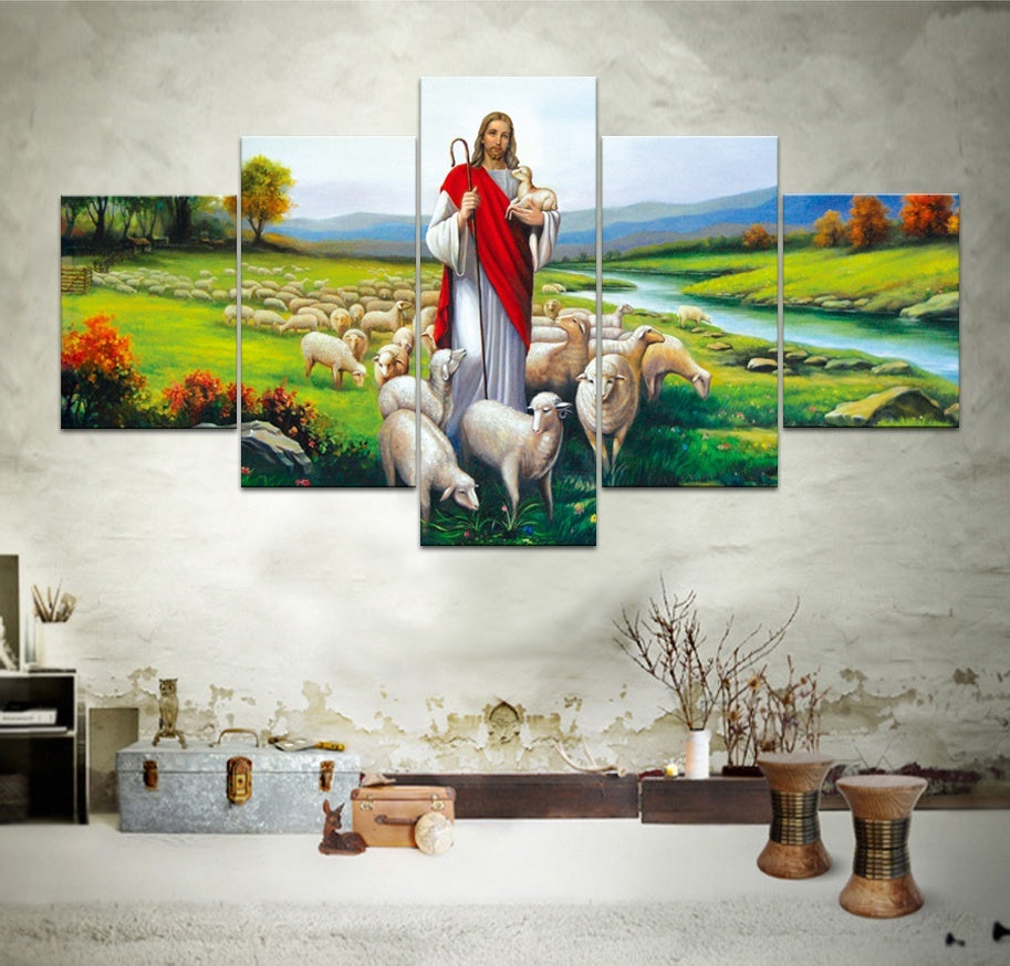 Home Decor Canvas 5 Pieces Wall Art Jesus And Sheep