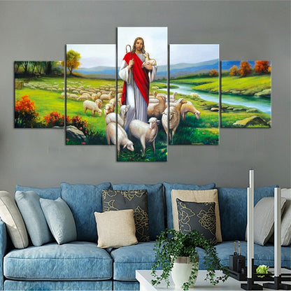 Home Decor Canvas 5 Pieces Wall Art Jesus And Sheep