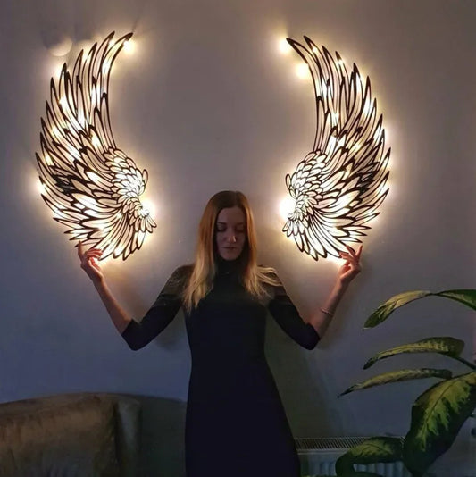 Stunning Carved Metal Wall Decor with Light | Angel Wings Decoration for Home