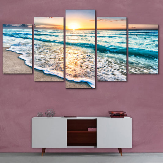 Transform Your Space with Stunning Sunset Beach Waves 5 Panel Wall Art HD