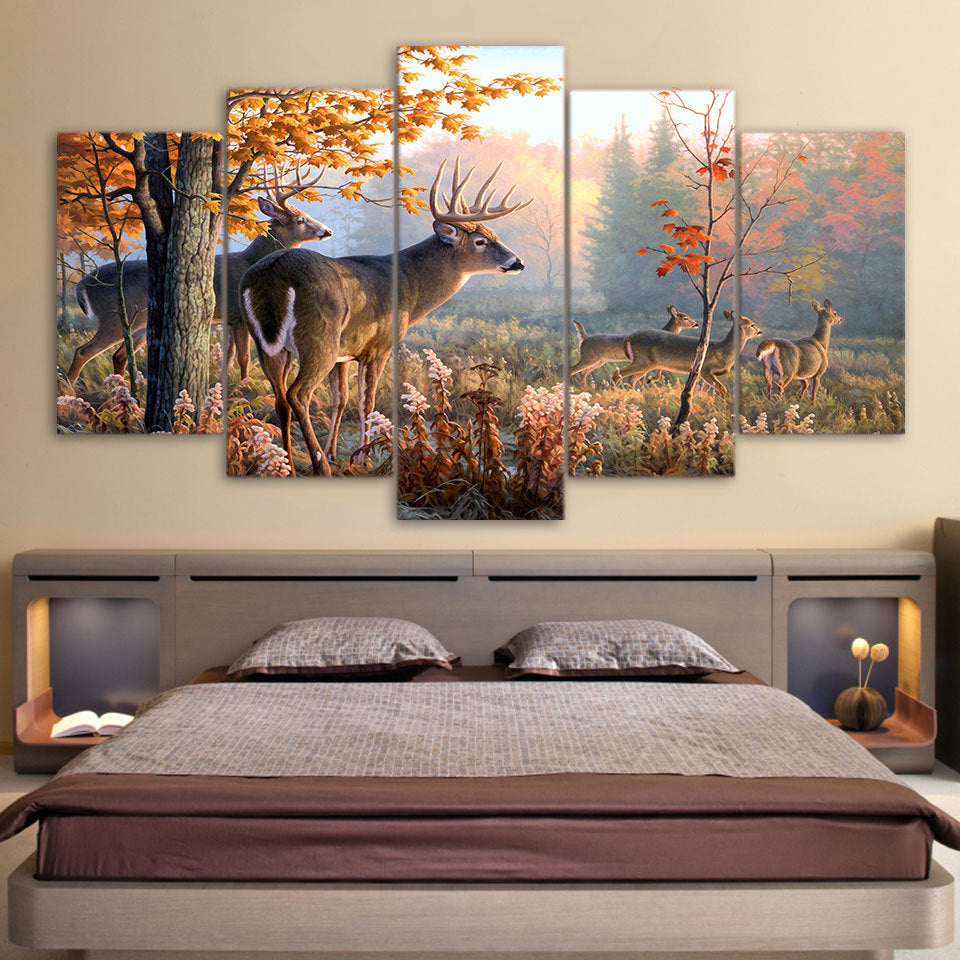 Canvas Modular Poster Forest Landscape Deer Home Decor Living Room Picture