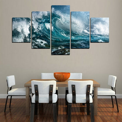 5 Pieces Ocean Wave Canvas Wall Art Seascape Sunset Artwork Painting