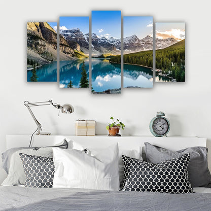 5 Piece Canvas Wall Arts Moraine Lake and Mountain Living Room Modular Modern Picture Home Decor