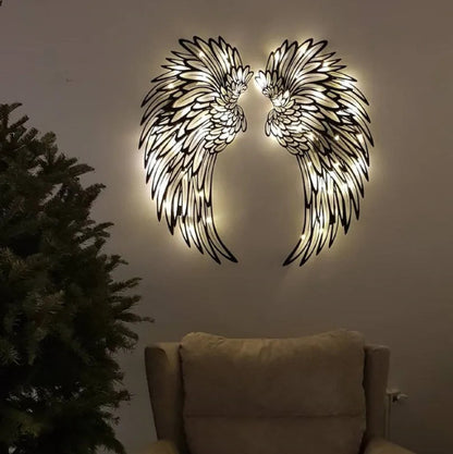 Stunning Carved Metal Wall Decor with Light | Angel Wings Decoration for Home