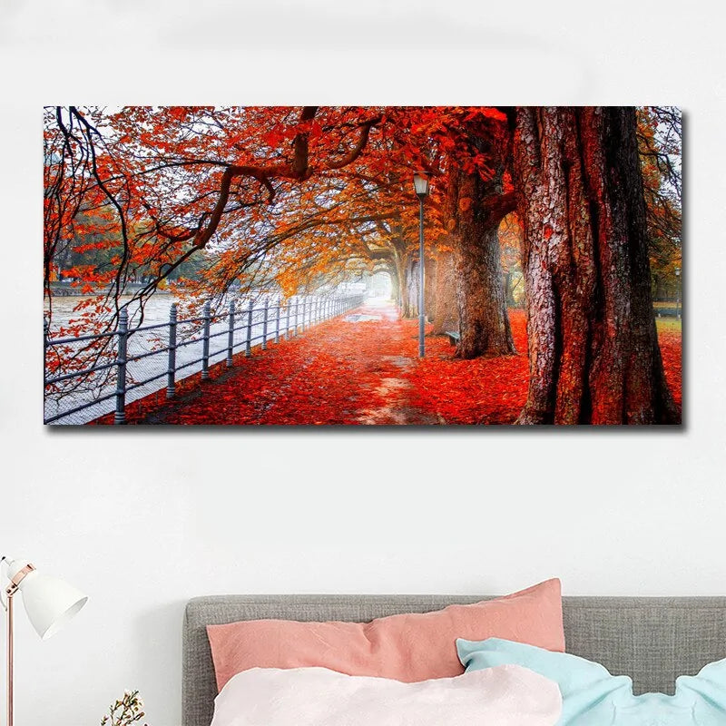 Elevate Your Home Decor with Modern Art Red Forest Landscape Wall Pictures