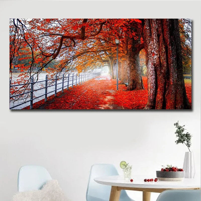 Elevate Your Home Decor with Modern Art Red Forest Landscape Wall Pictures