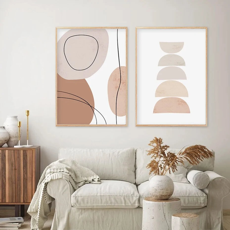 Elevate Your Home with Abstract Geometric Beige Boho Style Canvas Wall Art – Free Shipping Worldwide