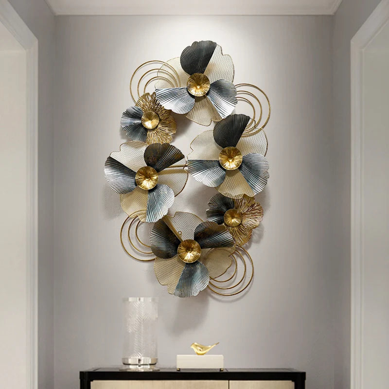 Elegant American Wrought Iron Flower Wall Art - Luxurious 3D Wall Decor for Living Rooms