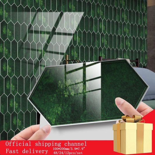 Transform Your Home with Retro Dark Green Diamond Arrow Crystal Tile Stickers