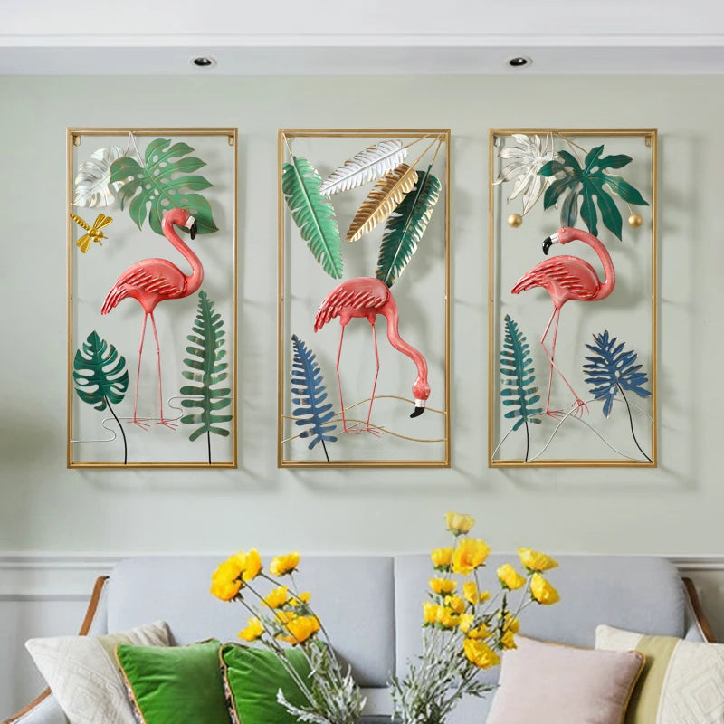 Creative Flamingo Multi-Panel Wall Art - Vibrant 3D Metal Wall Decor for Living Rooms