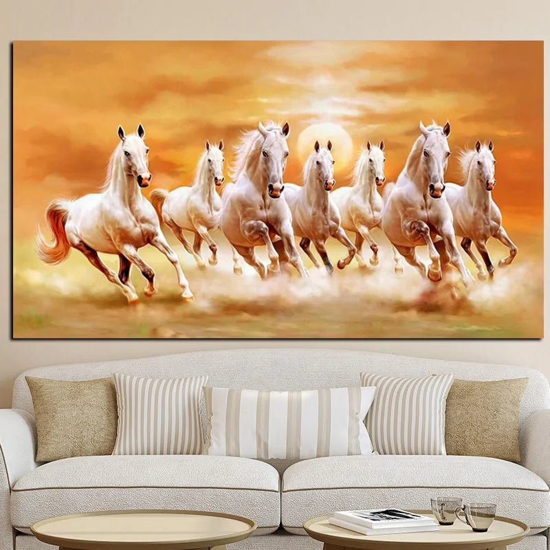 Seven Running White Horses Painting: Elegant Home Decor to Captivate and Inspire