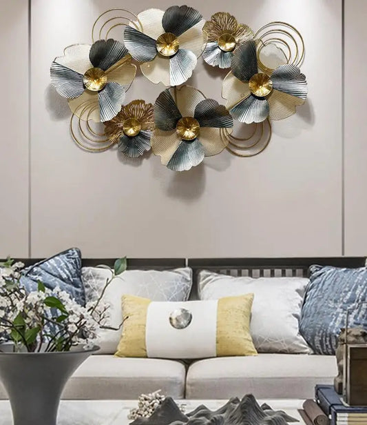 Elegant American Wrought Iron Flower Wall Art - Luxurious 3D Wall Decor for Living Rooms