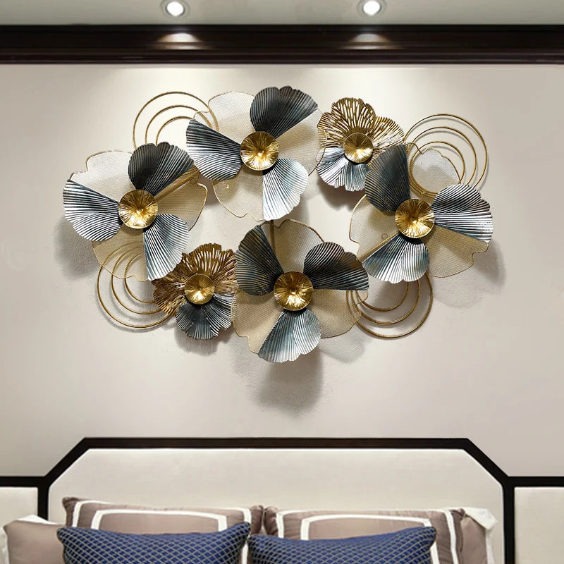 Elegant American Wrought Iron Flower Wall Art - Luxurious 3D Wall Decor for Living Rooms