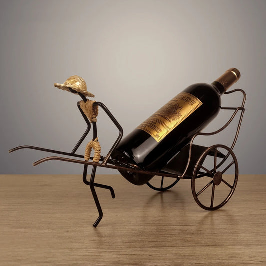 Unique Home Décor: Retro Rickshaw Wine Rack for Nostalgic Elegance