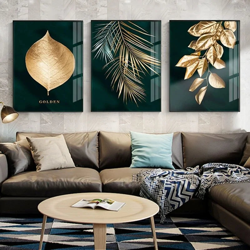 Elevate Your Home Decor with Abstract Golden Plant Leaves Multi Panel Wall Art