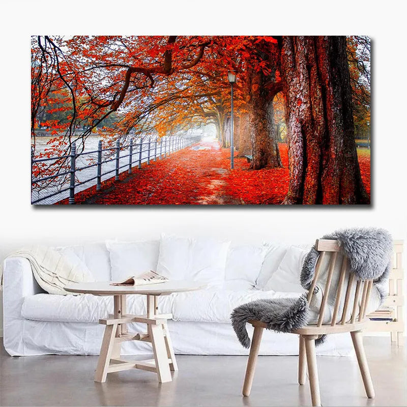 Elevate Your Home Decor with Modern Art Red Forest Landscape Wall Pictures