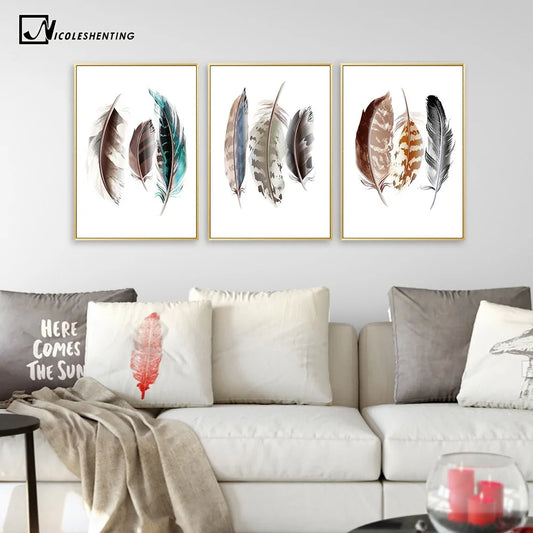 Transform Your Home Decor with Watercolor Feathers Multi-Panel Canvas Painting