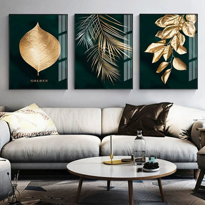 Elevate Your Home Decor with Abstract Golden Plant Leaves Multi Panel Wall Art