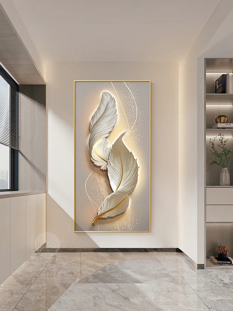 Modern Feather LED Wall Art - Elegant Multi-Panel Wall Decor with Remote Control Lighting