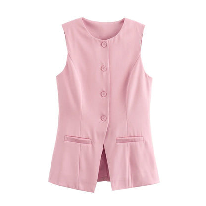 White Sleeveless Vest Women Button Summer Vests for Women Jackets Pink Vest Top Women Streetwear Women's Tailored Vest