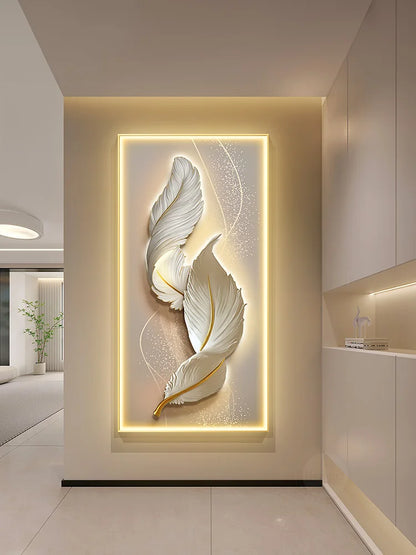 Modern Feather LED Wall Art - Elegant Multi-Panel Wall Decor with Remote Control Lighting