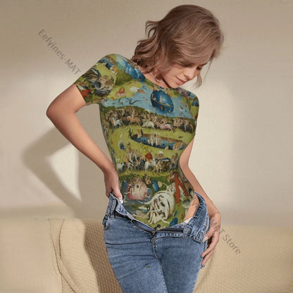 Woman Slim Bottoming Jumpsuit The Garden Of Earthly Delights Female Short Jumpsuit Bodysiut Sexy Clothes