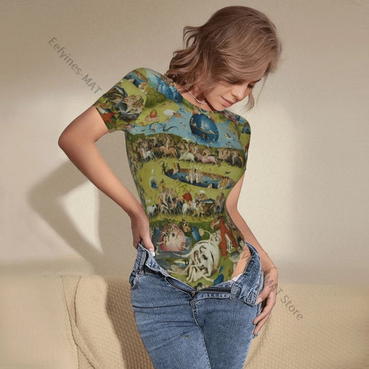 Woman Slim Bottoming Jumpsuit The Garden Of Earthly Delights Female Short Jumpsuit Bodysiut Sexy Clothes