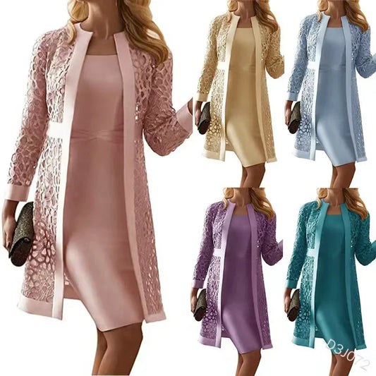 Women's Lace Open Cardigan Dress Two-Piece Outfit Popular Wish Elegant Style Chinese Origin Fashionable Female Clothing