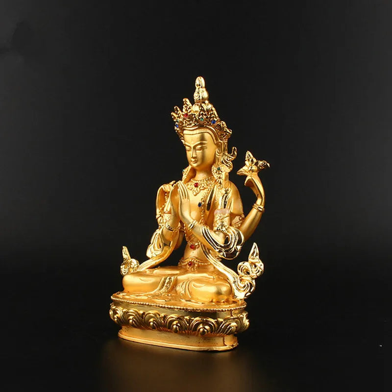 Gold Plated Avalokitesvara Guanyin Buddha Statue 14.8cm - Enhance Your Home Decor