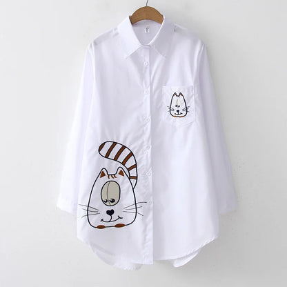 New White Shirt Casual Button Up Turn Down Collar Female Blouse Long Sleeve Cotton Blouse Embroidery Blouse Lady 5083 50