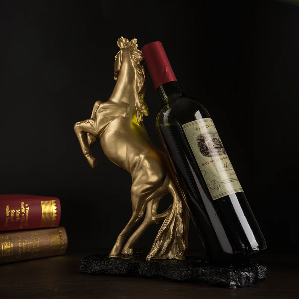 Unique Home Décor: Golden War Horse Wine Rack for Elegance and Functionality